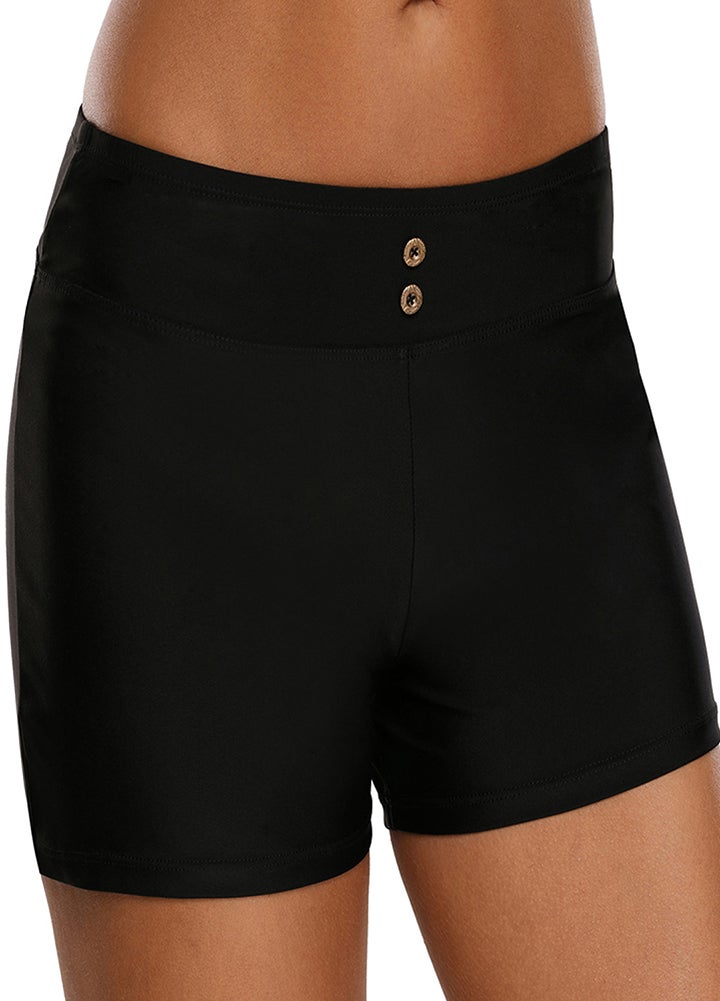 Generic - Solid High Waist Swim Shorts Black - Image 1