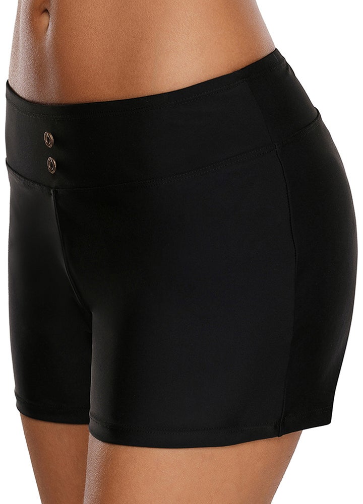 Generic - Solid High Waist Swim Shorts Black - Image 1
