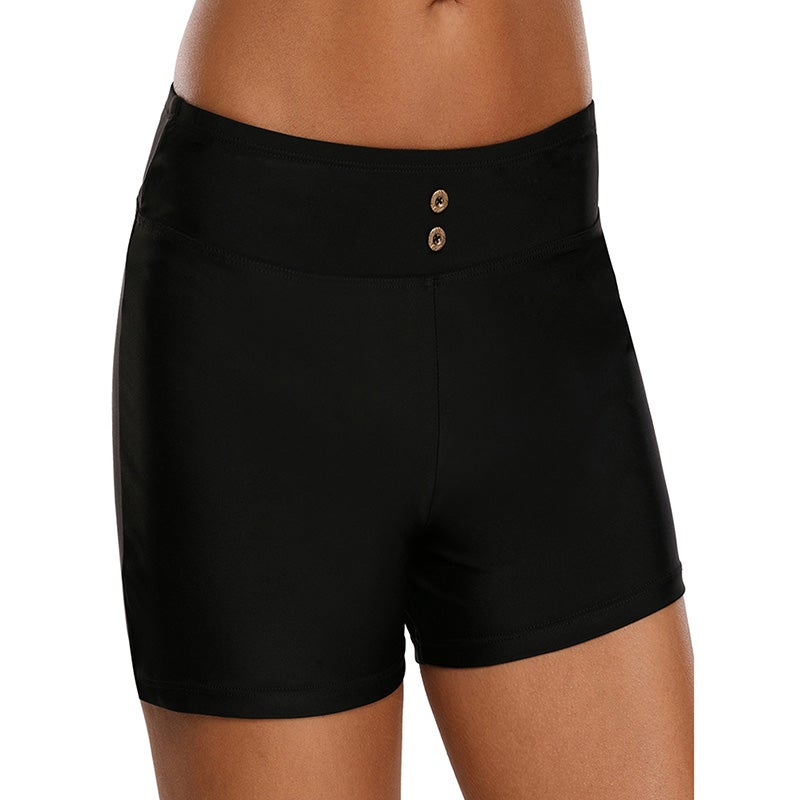 Generic - Solid High Waist Swim Shorts Black - Image 1