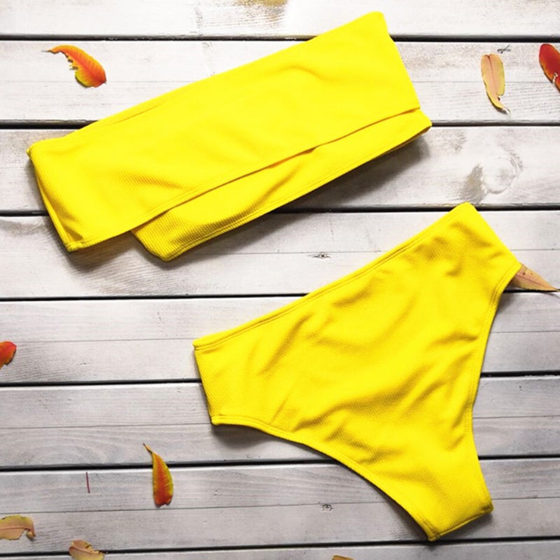 2-Piece Solid Swimwear Swimsuit Yellow  - Image 3