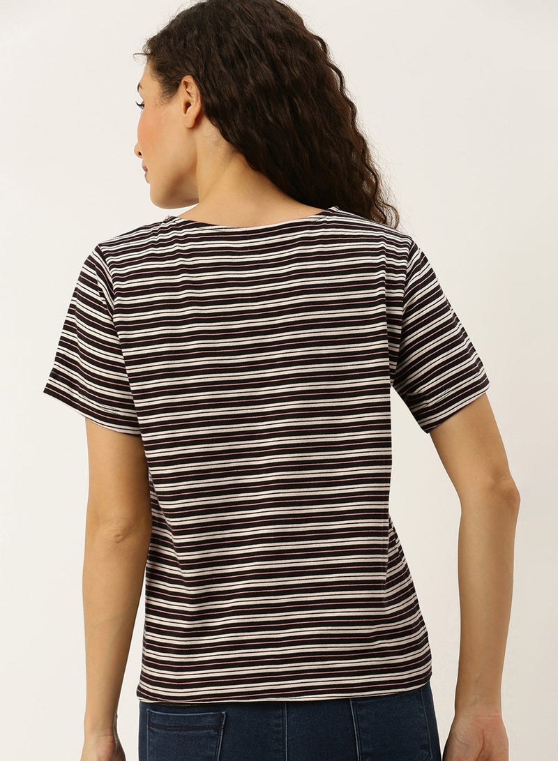 DressBerry Striped Front Knot Top White  - Image 2