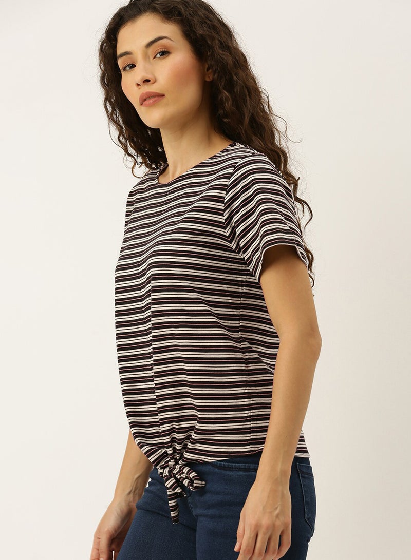 DressBerry Striped Front Knot Top White  - Image 3