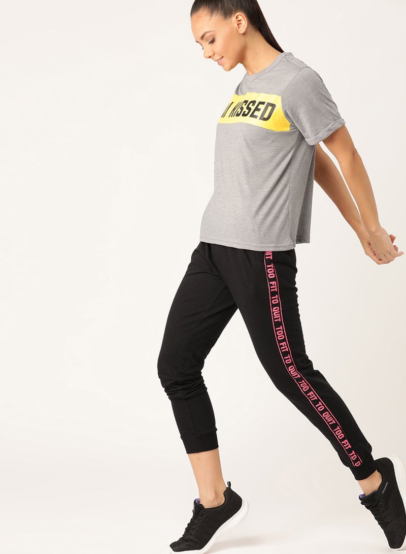 DressBerry Contrast Front Text Sporty T-Shirt Grey Melange - Image 3