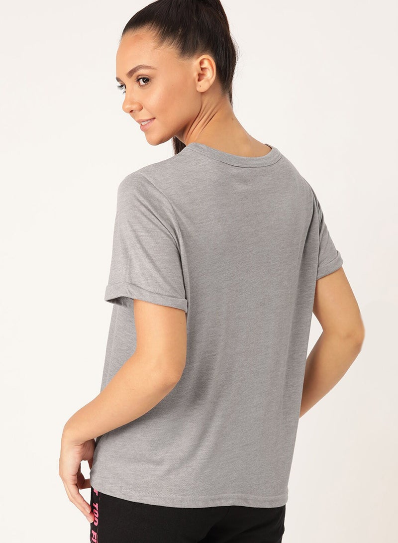 DressBerry Contrast Front Text Sporty T-Shirt Grey Melange - Image 2