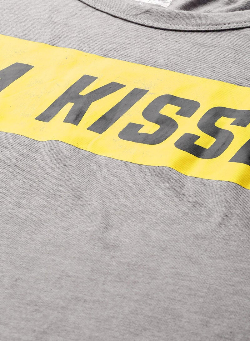 DressBerry Contrast Front Text Sporty T-Shirt Grey Melange - Image 5