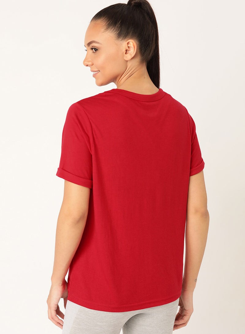 DressBerry - Contrast Front Text Sporty T-Shirt Red - Image 1