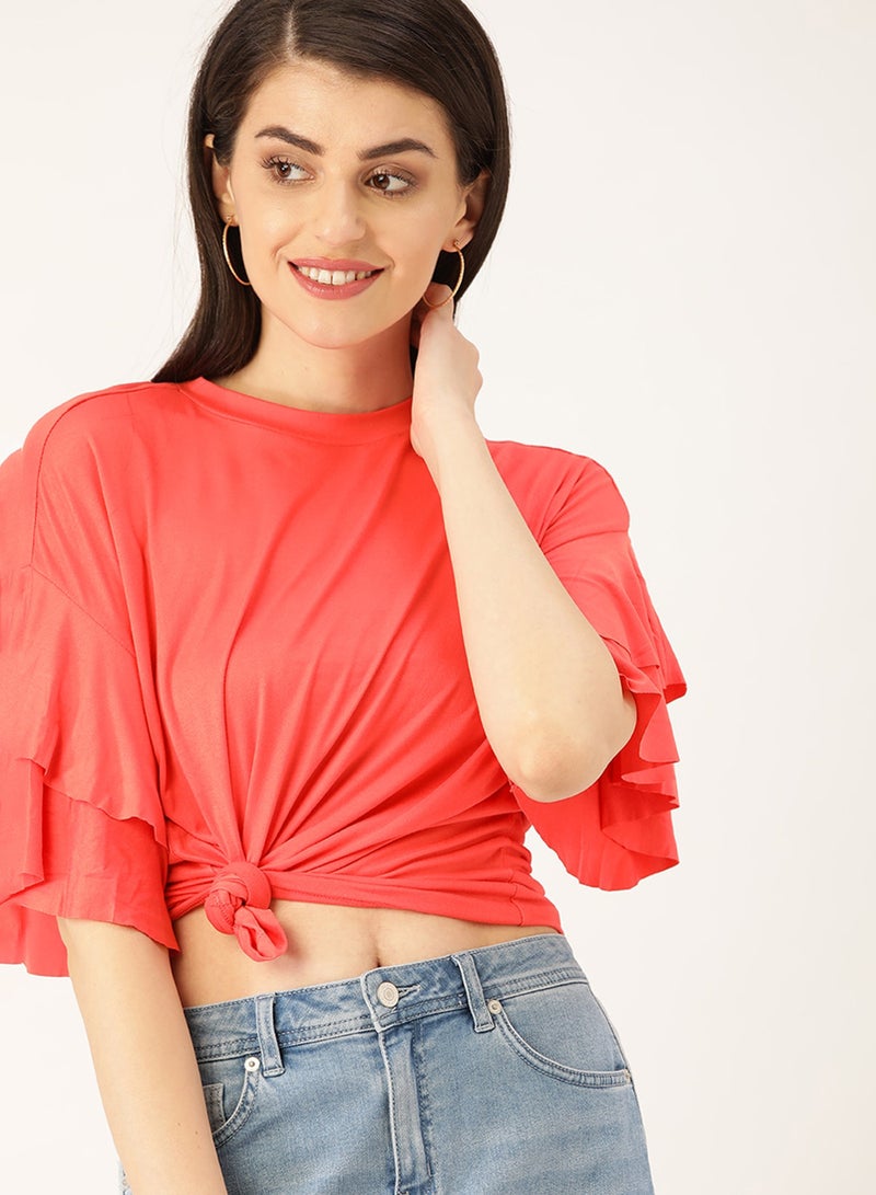 DressBerry Tiered Sleeve Top Coral  - Image 1