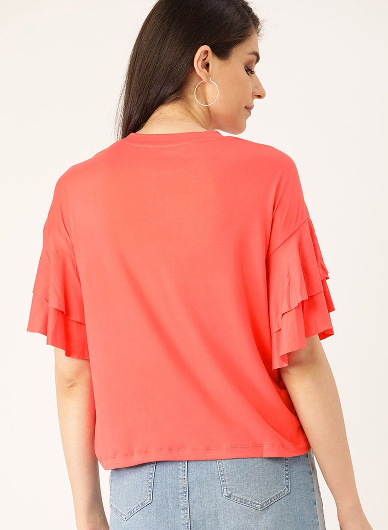 DressBerry Tiered Sleeve Top Coral  - Image 2