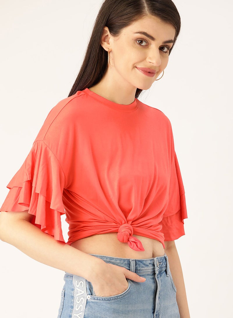 DressBerry Tiered Sleeve Top Coral  - Image 3