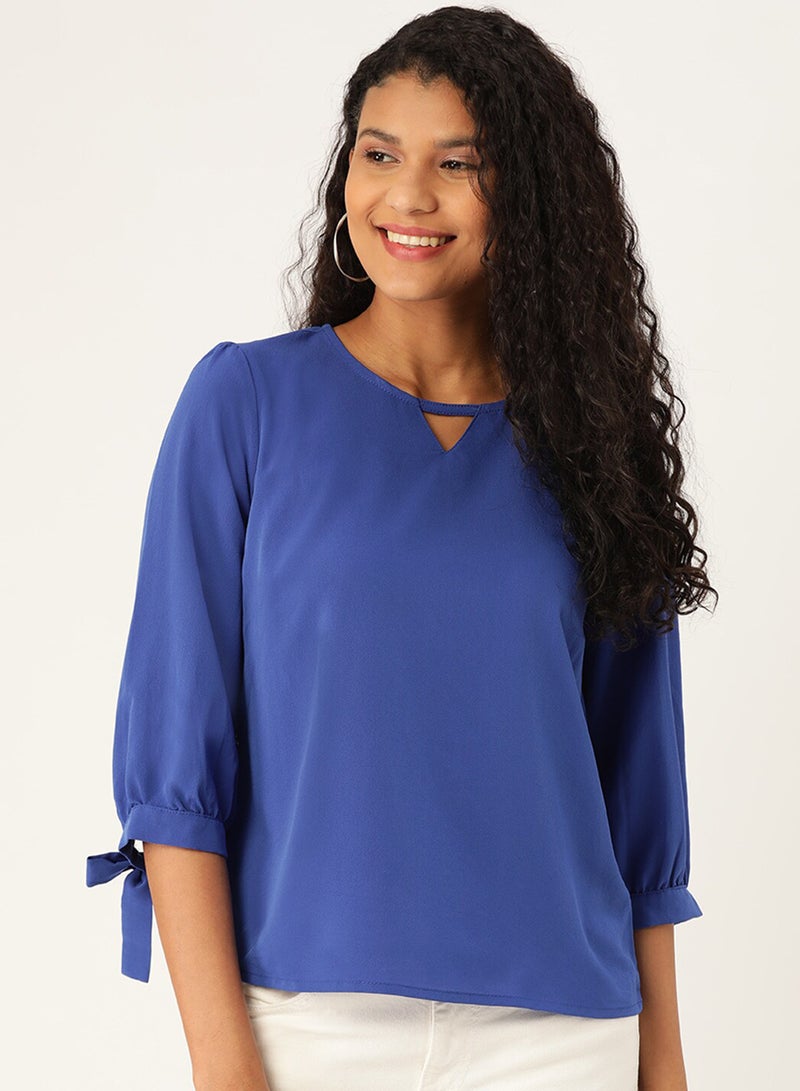 DressBerry Sleeve Tie Top Blue  - Image 1