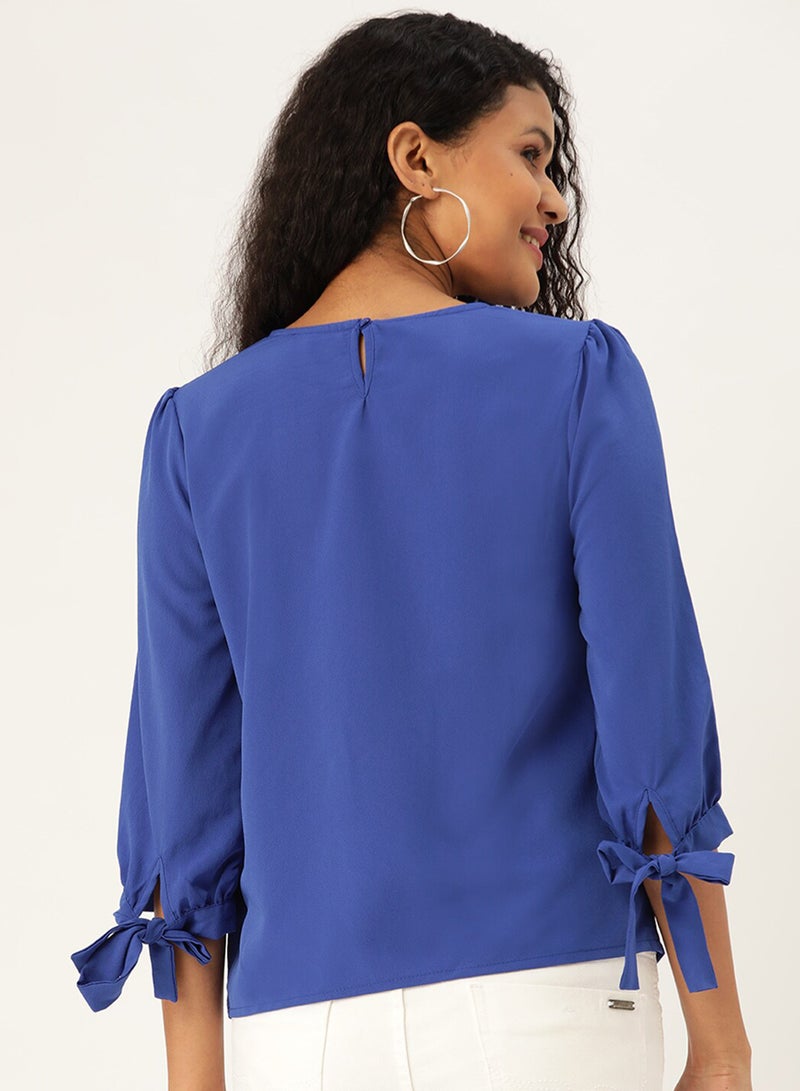 DressBerry Sleeve Tie Top Blue  - Image 2