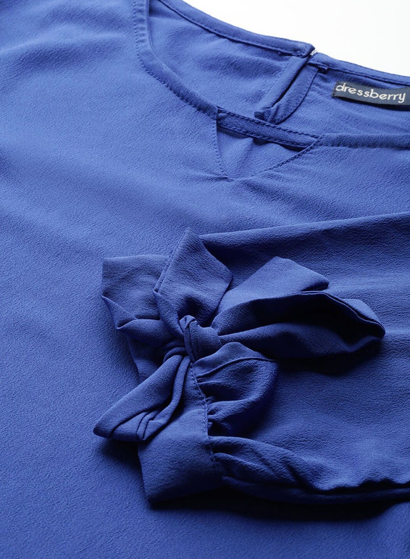 DressBerry Sleeve Tie Top Blue  - Image 5