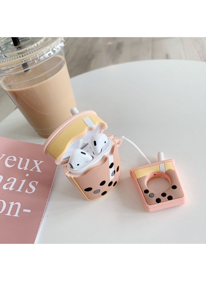 بيوينتي حافظة حماية بتصميم على شكل شاي بالحليب لسماعة أبل آيربودز وردي/بيج/أبيض - Image 2