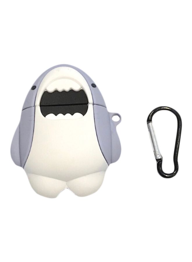 بيوينتي غطاء حماية بتصميم على شكل قرش لسماعة أبل آيربودز 1/2 أبيض/رمادي/أسود - Image 1