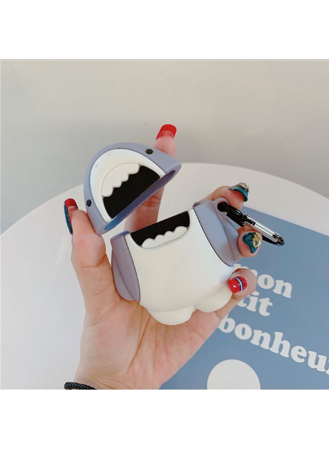 بيوينتي غطاء حماية بتصميم على شكل قرش لسماعة أبل آيربودز 1/2 أبيض/رمادي/أسود - Image 3