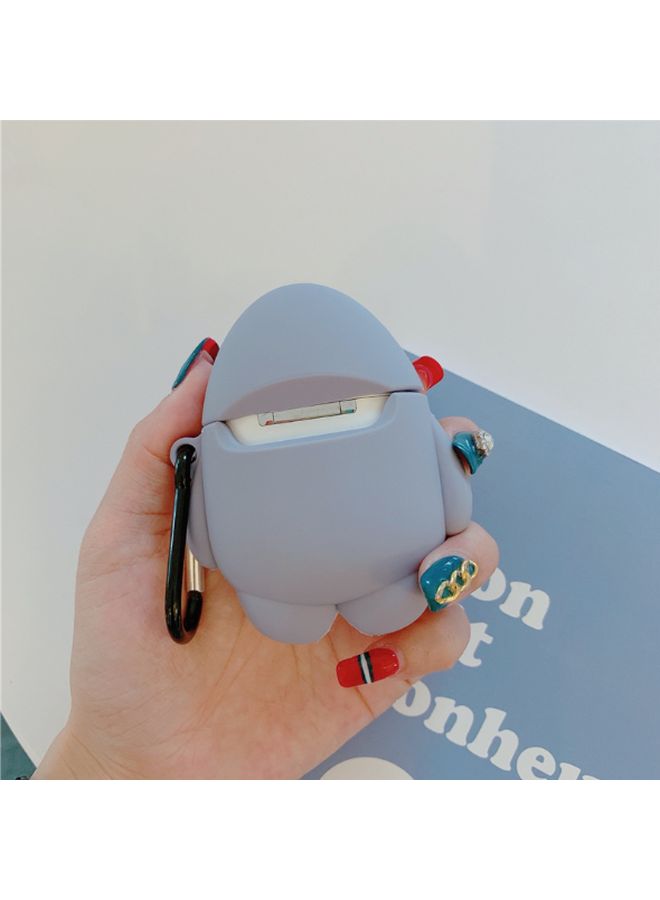 بيوينتي غطاء حماية بتصميم على شكل قرش لسماعة أبل آيربودز 1/2 أبيض/رمادي/أسود - Image 2