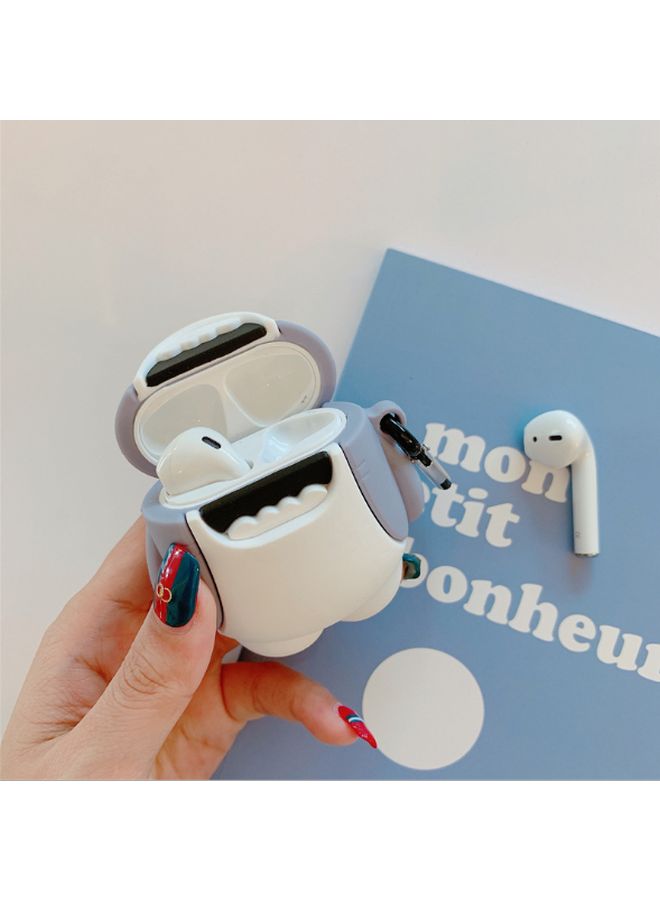 بيوينتي غطاء حماية بتصميم على شكل قرش لسماعة أبل آيربودز 1/2 أبيض/رمادي/أسود - Image 4