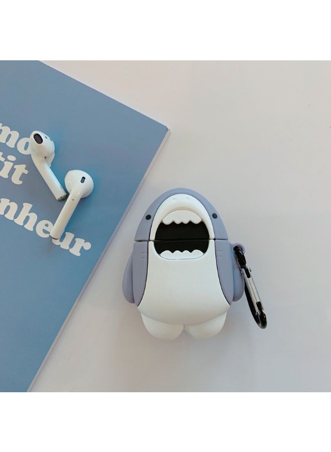 بيوينتي غطاء حماية بتصميم على شكل قرش لسماعة أبل آيربودز 1/2 أبيض/رمادي/أسود - Image 5