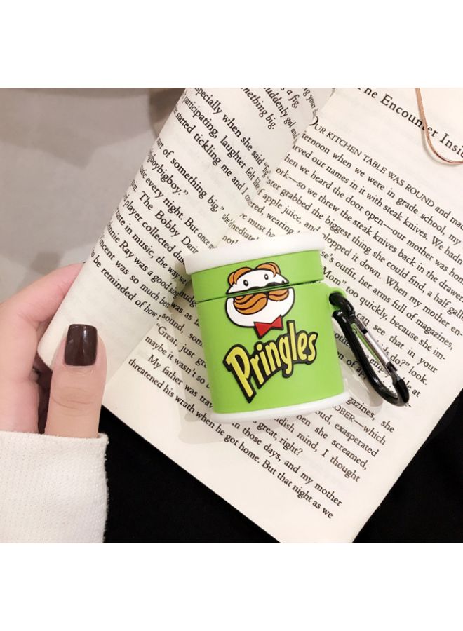 بيوينتي غطاء حماية بتصميم علبة شبس برينجلز لسماعة أبل آيربودز الجيل 1/2 أخضر / أبيض / أسود - Image 3