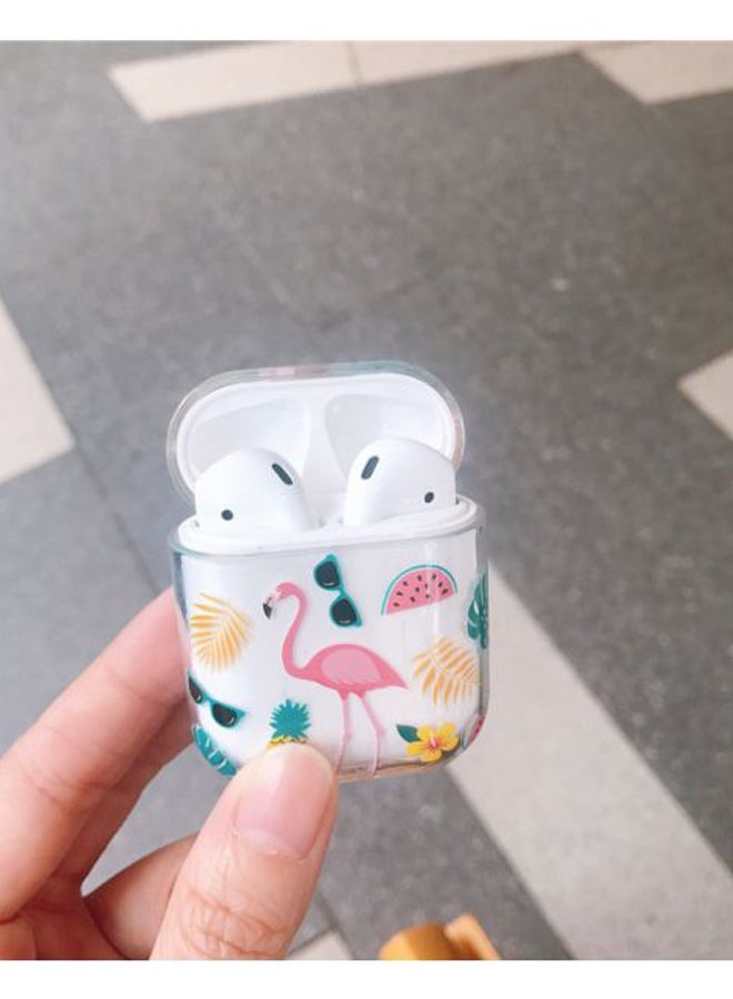 بيوينتي حافظة حماية بطبعة طائر الفلامينجو لسماعة أبل آيربودز 1/2 أبيض/وردي/أخضر - Image 2