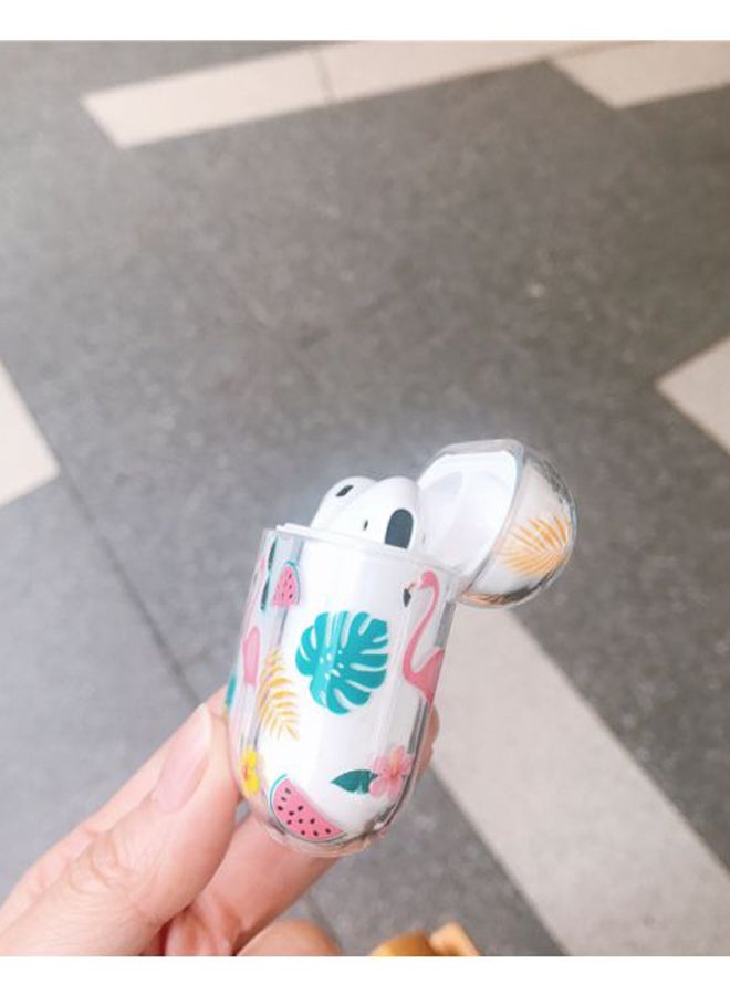 بيوينتي حافظة حماية بطبعة طائر الفلامينجو لسماعة أبل آيربودز 1/2 أبيض/وردي/أخضر - Image 3