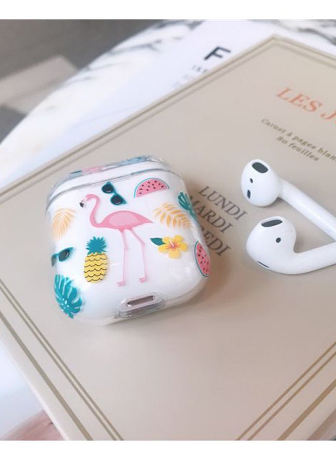 بيوينتي حافظة حماية بطبعة طائر الفلامينجو لسماعة أبل آيربودز 1/2 أبيض/وردي/أخضر - Image 4