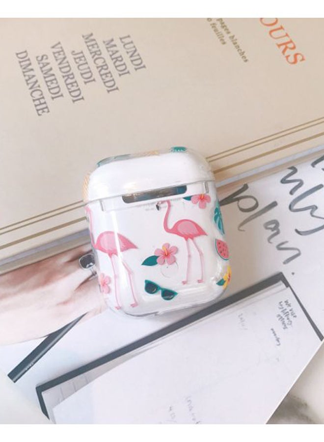 بيوينتي حافظة حماية بطبعة طائر الفلامينجو لسماعة أبل آيربودز 1/2 أبيض/وردي/أخضر - Image 5