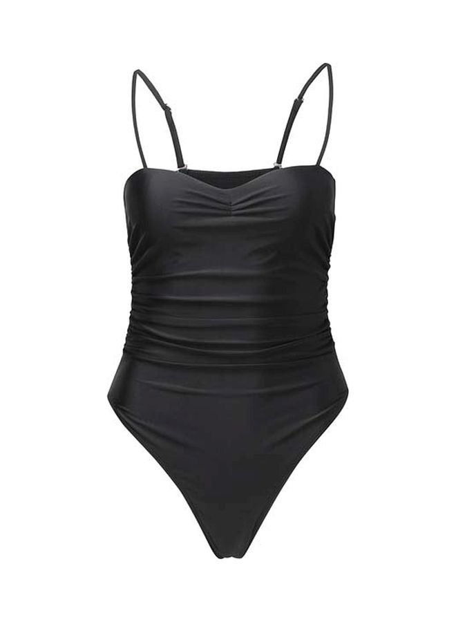 QiaoKai - Solid One Piece Swimwear Black - Image 1