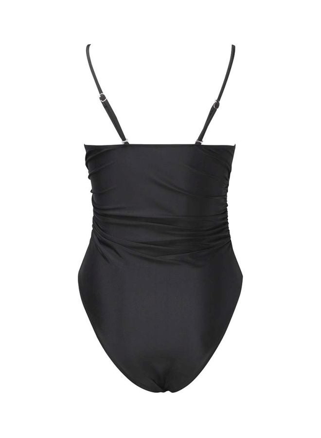 QiaoKai - Solid One Piece Swimwear Black - Image 1