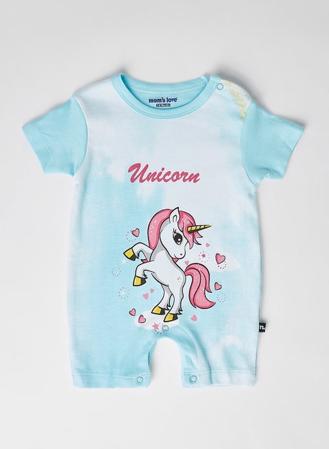 Baby Unicorn Print Onesie Blue