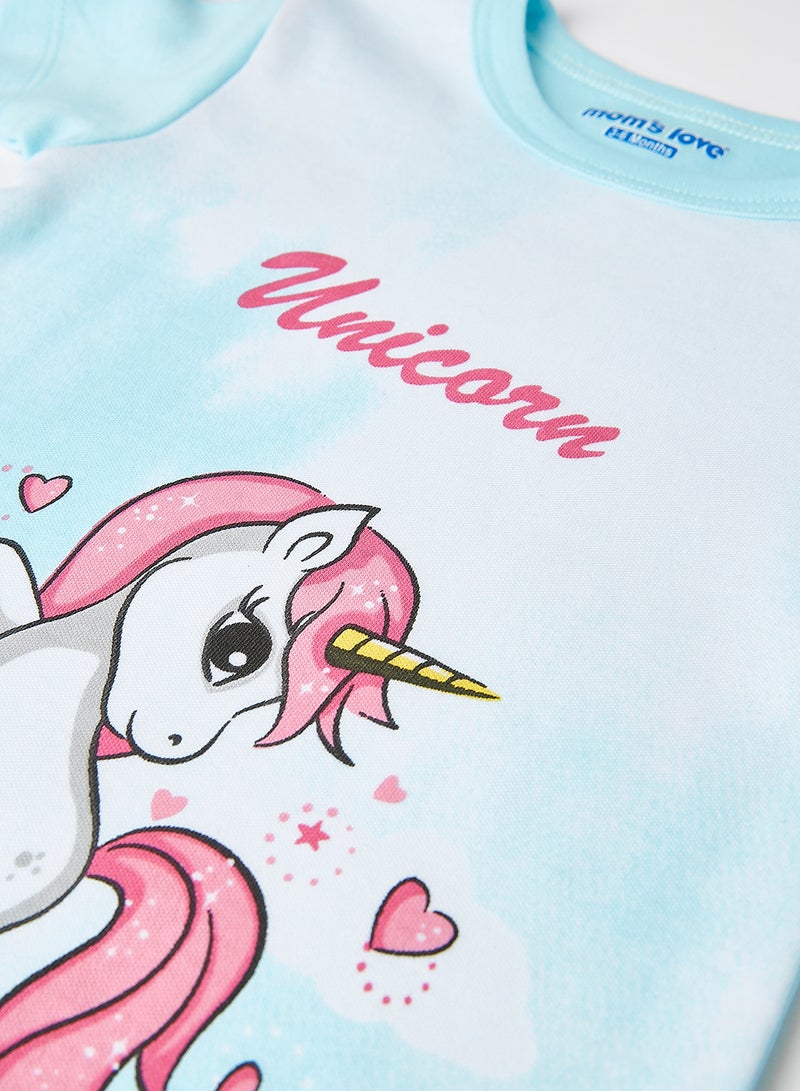 Baby Unicorn Print Onesie Blue