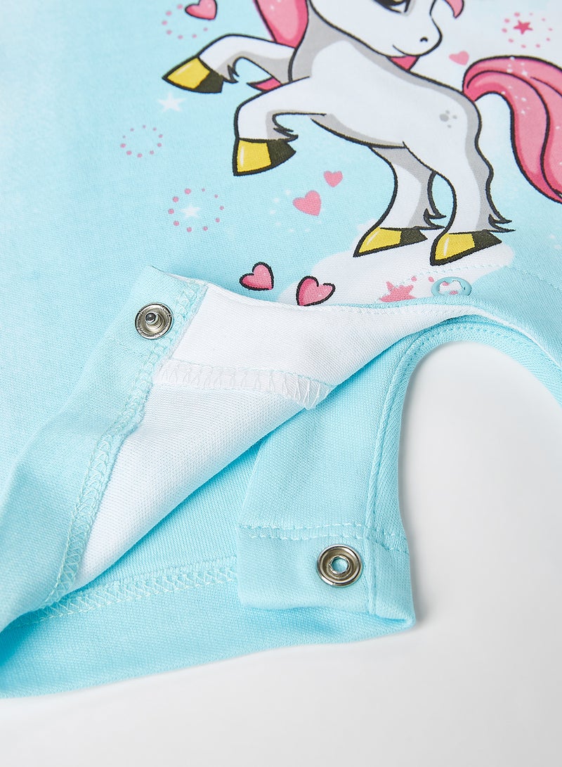 Baby Unicorn Print Onesie Blue