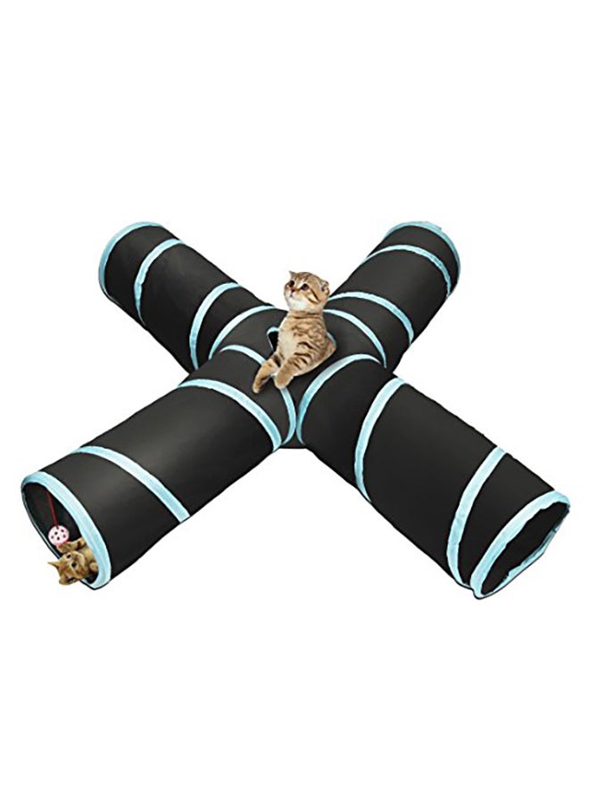 Generic 4 Way Collapsible Cat Tube Crinkle Pop Up Tunnel Set Black/Blue 10x52inch  - Image 1