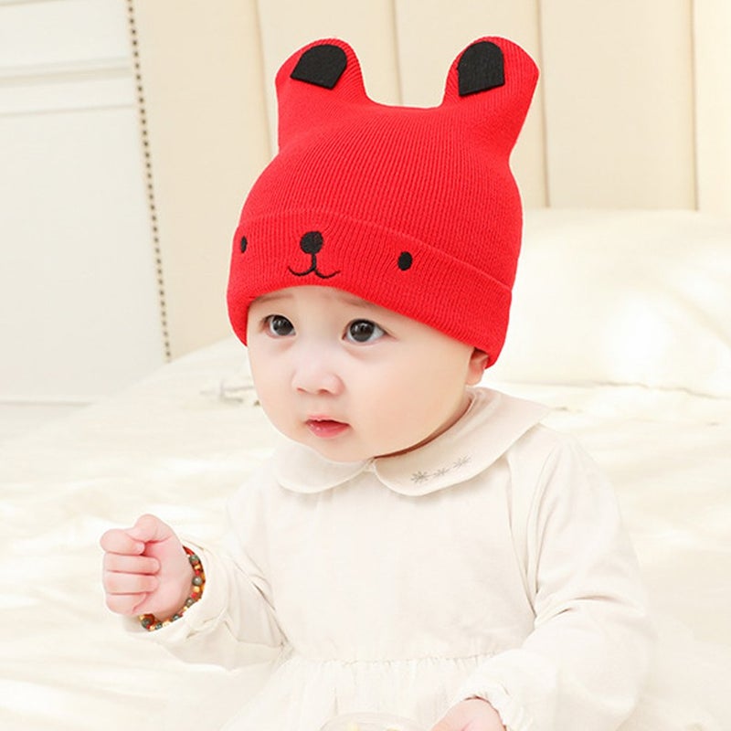 Cartoon Bear Knitted Beanie Red/Black  - Image 4