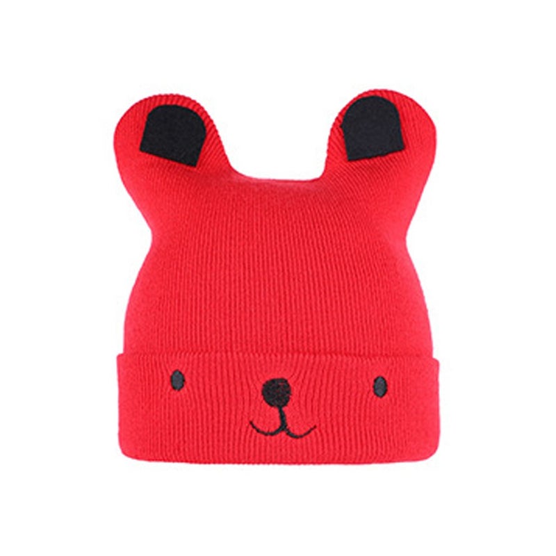Cartoon Bear Knitted Beanie Red/Black  - Image 5
