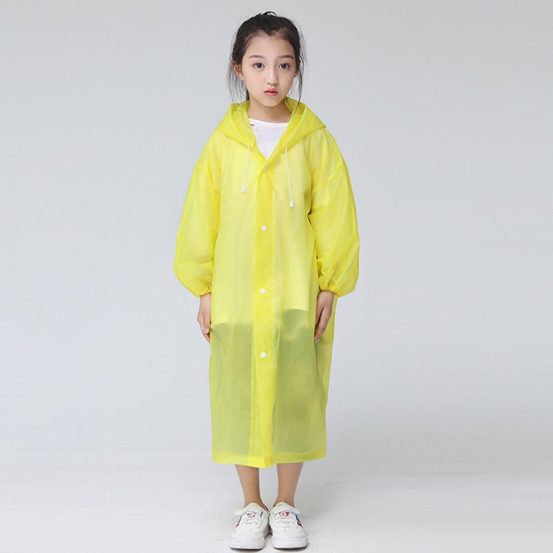 Kids Drawstring Hooded Solid Pattern Raincoat Yellow  - Image 4