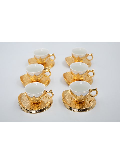 Tea Cup And Saucer Set Gold/White 45x15x10cm