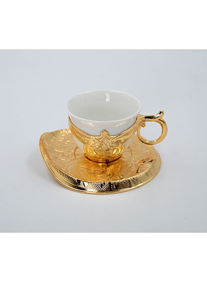 Tea Cup And Saucer Set Gold/White 45x15x10cm