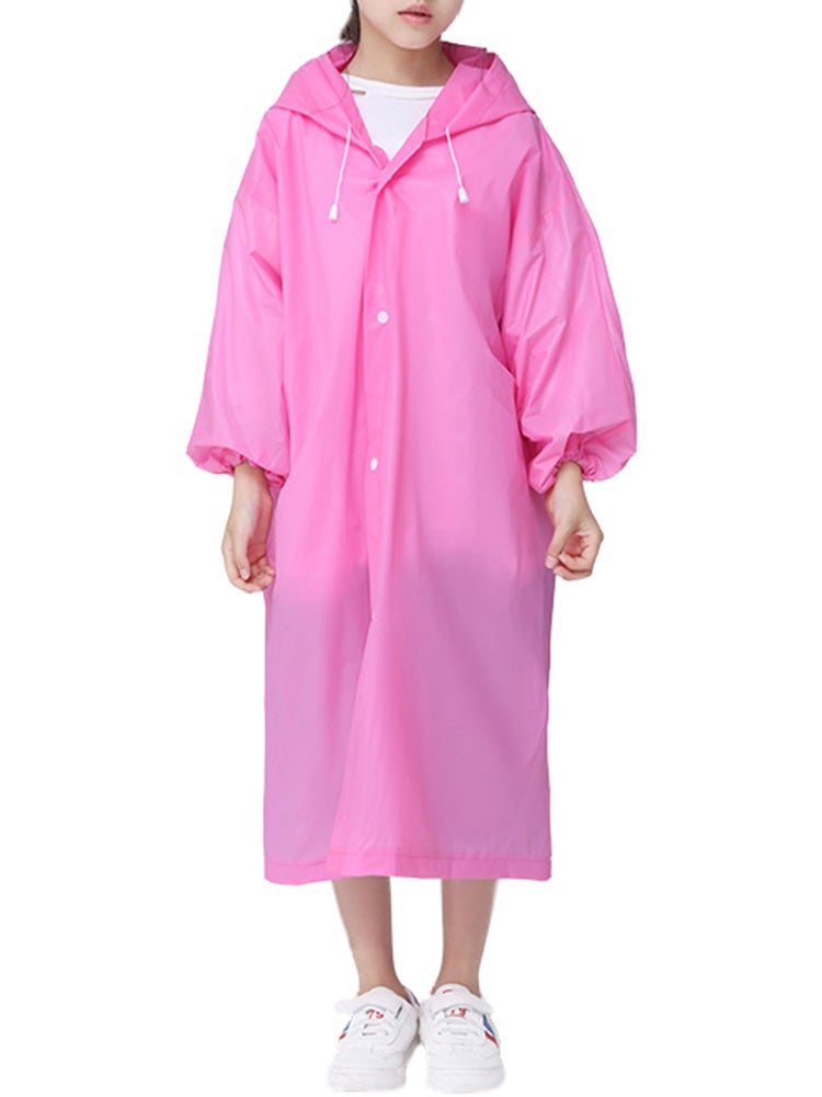 Kids Drawstring Hooded Solid Pattern Raincoat Pink  - Image 5