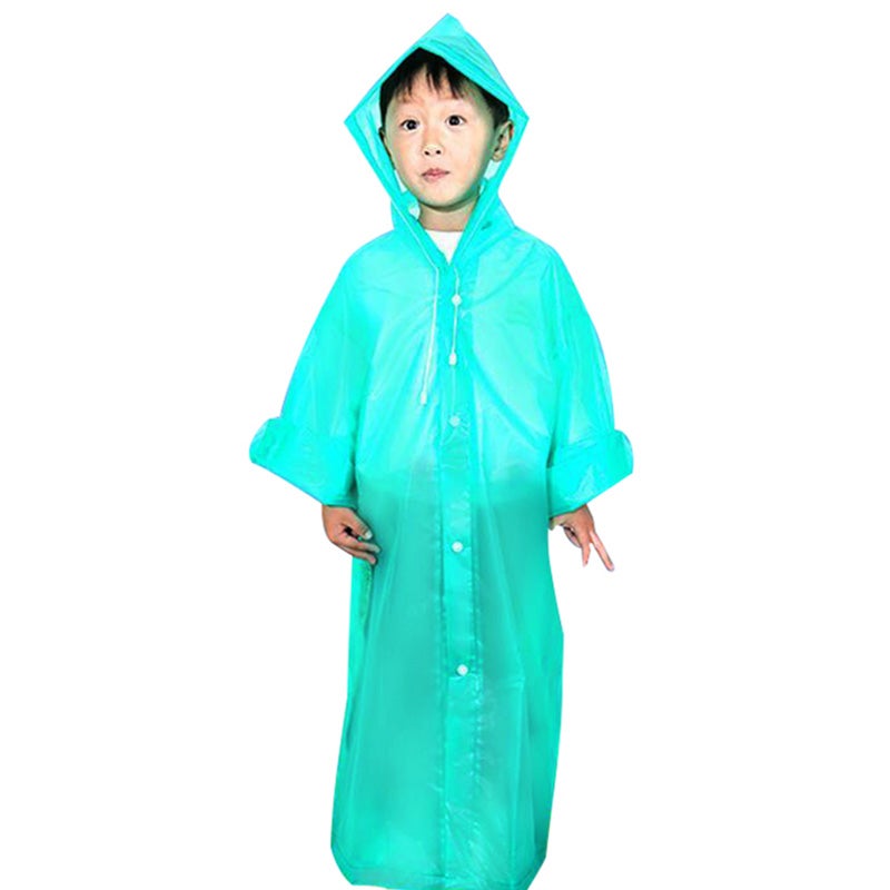 Generic - Kids Drawstring Hooded Solid Pattern Raincoat Green - Image 1