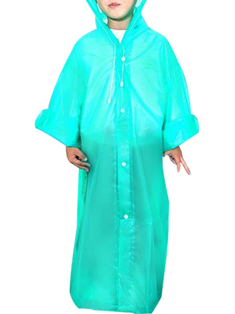 Generic - Kids Drawstring Hooded Solid Pattern Raincoat Green - Image 1