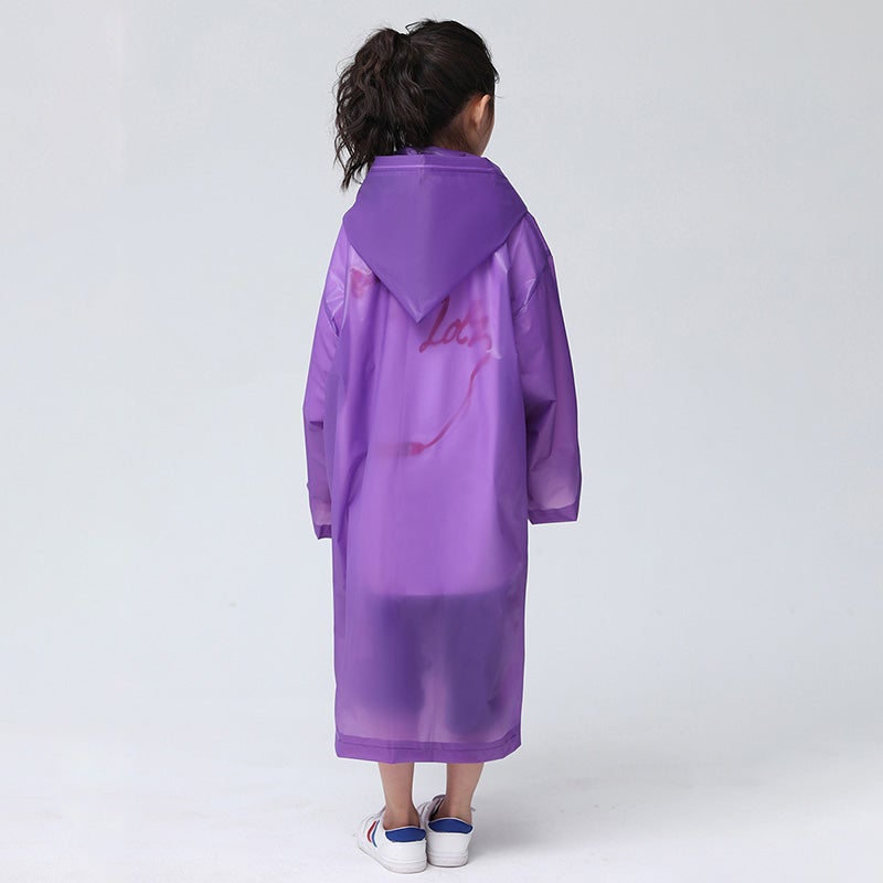 Kids Drawstring Hooded Solid Pattern Raincoat Purple  - Image 5
