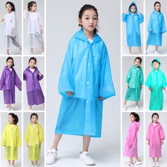 Generic Kids Drawstring Hooded Solid Pattern Raincoat Pink  - Image 4