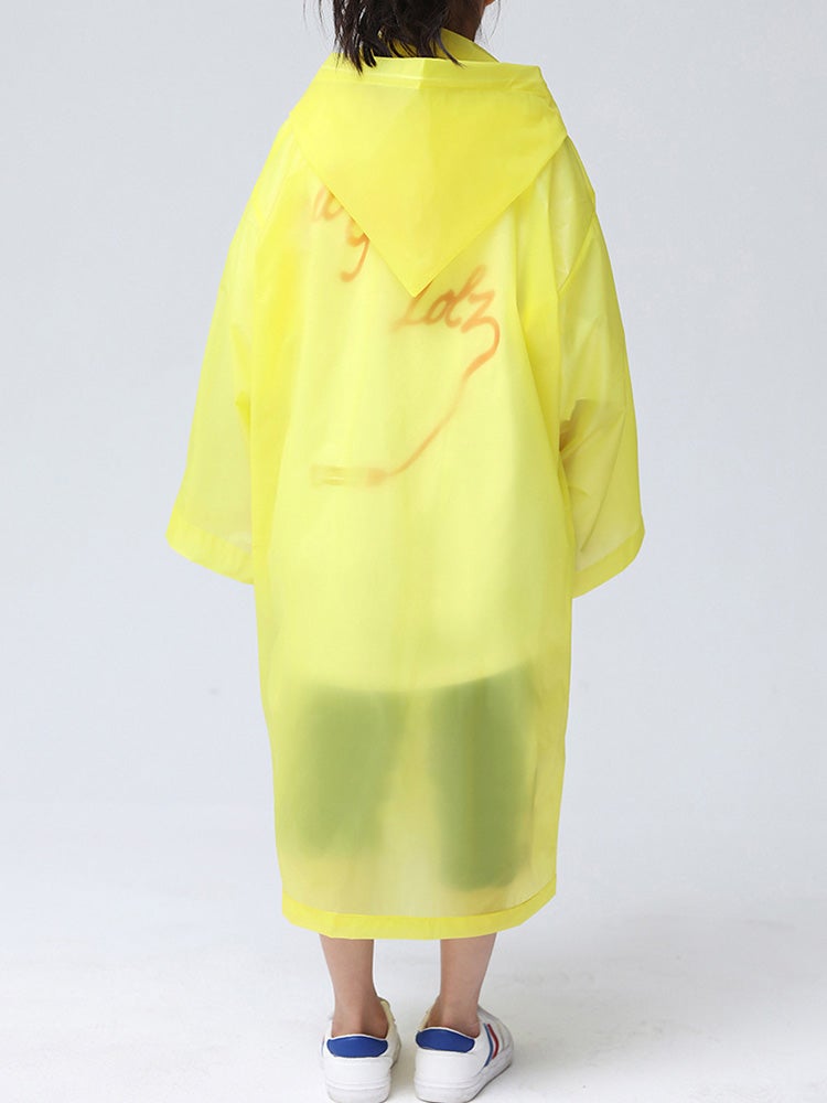 Generic - Kids Drawstring Hooded Solid Pattern Raincoat Yellow - Image 1