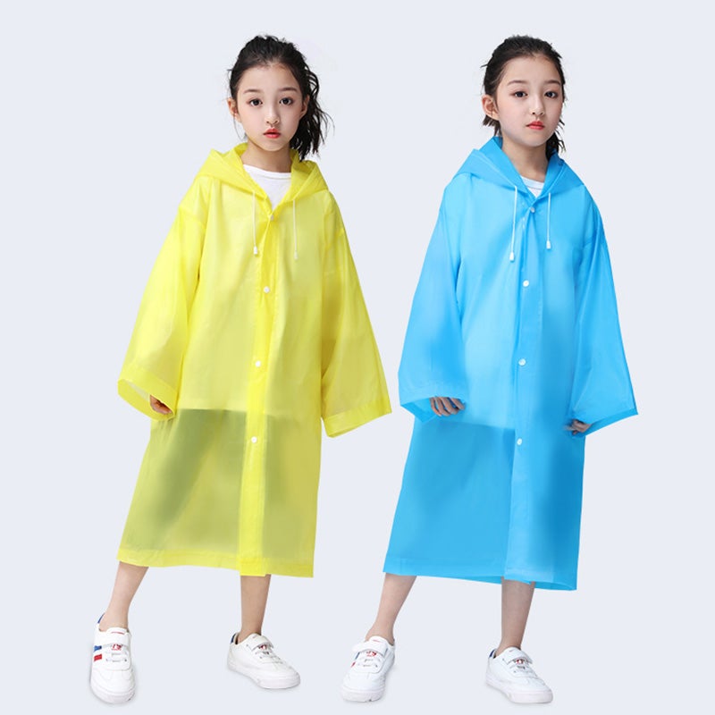 Generic - Kids Drawstring Hooded Solid Pattern Raincoat Yellow - Image 1