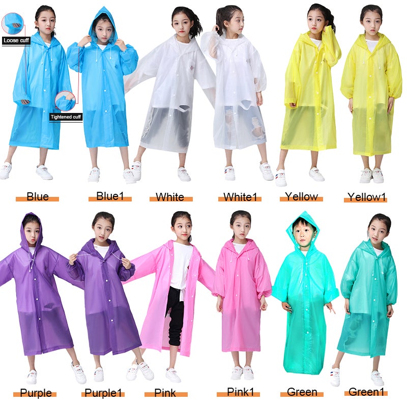 Generic - Kids Drawstring Hooded Solid Pattern Raincoat Yellow - Image 1