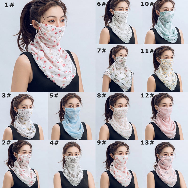 Floral Printed Ear Loop Neck Gaiter White/Green/Red  - Image 4