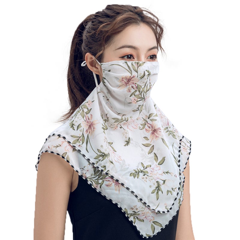 Floral Printed Ear Loop Neck Gaiter White/Green/Red  - Image 5