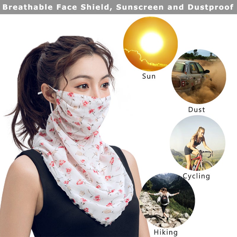 Floral Printed Ear Loop Neck Gaiter White/Green/Red  - Image 4