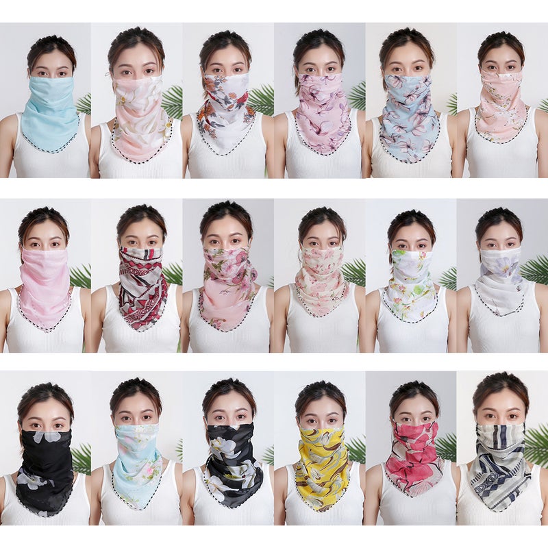 Floral Printed Ear Loop Neck Gaiter Black/White/Purple  - Image 5